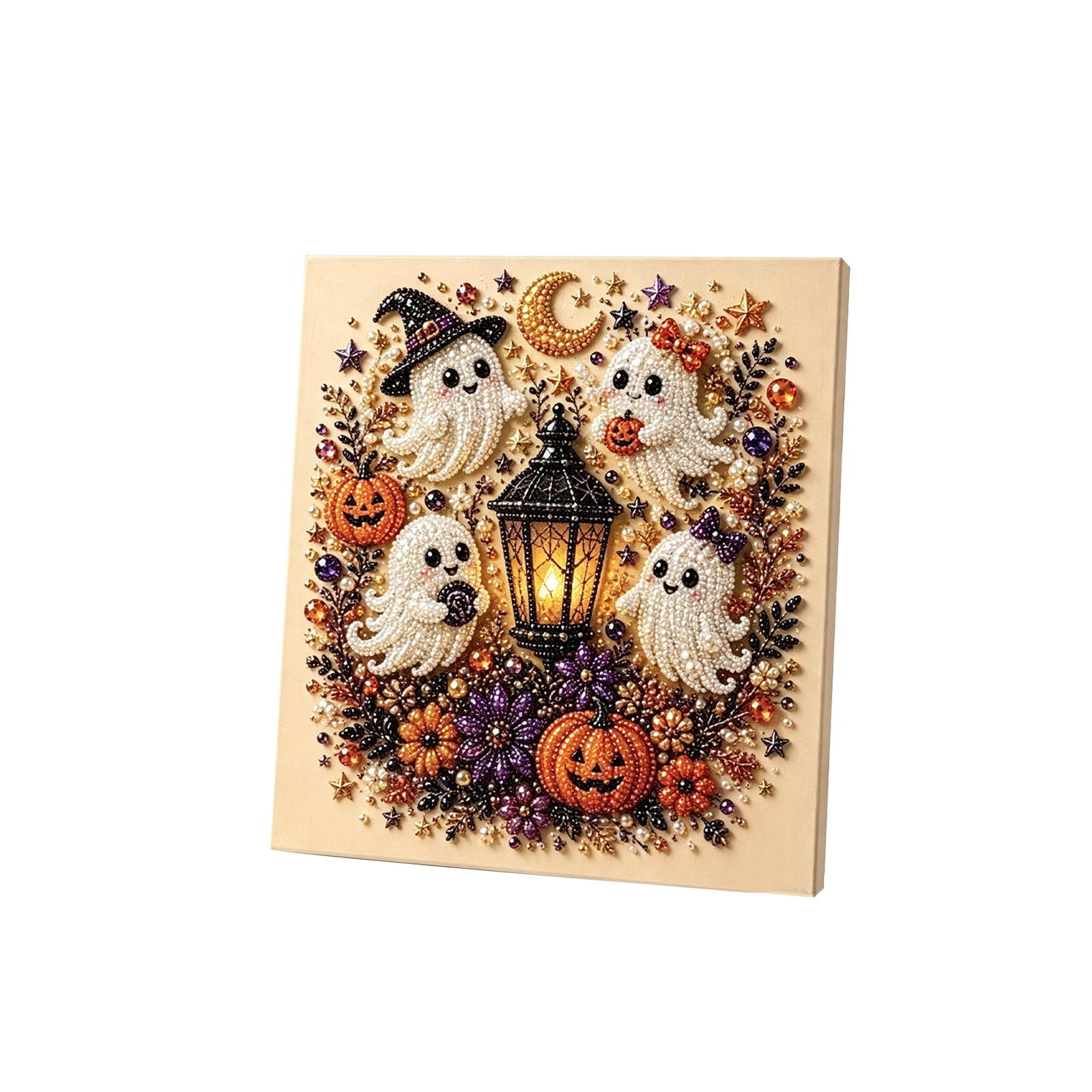 Susu  DIY Halloween Diamond Painting Kit - Spooky Ghost & Pumpkin Wall Art Decor for Home - Handmade Rhinestone Mosaic Embroidery Craft Gift