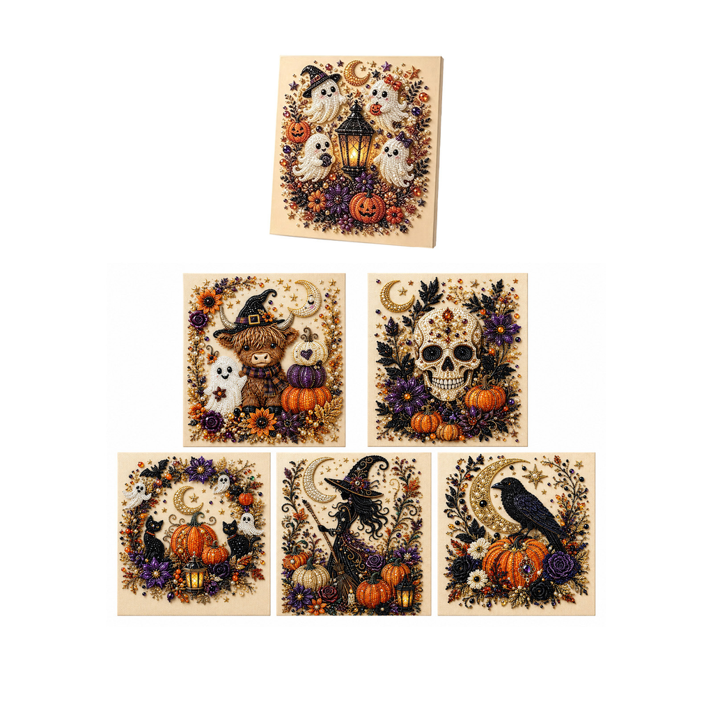 Susu  DIY Halloween Diamond Painting Kit - Spooky Ghost & Pumpkin Wall Art Decor for Home - Handmade Rhinestone Mosaic Embroidery Craft Gift