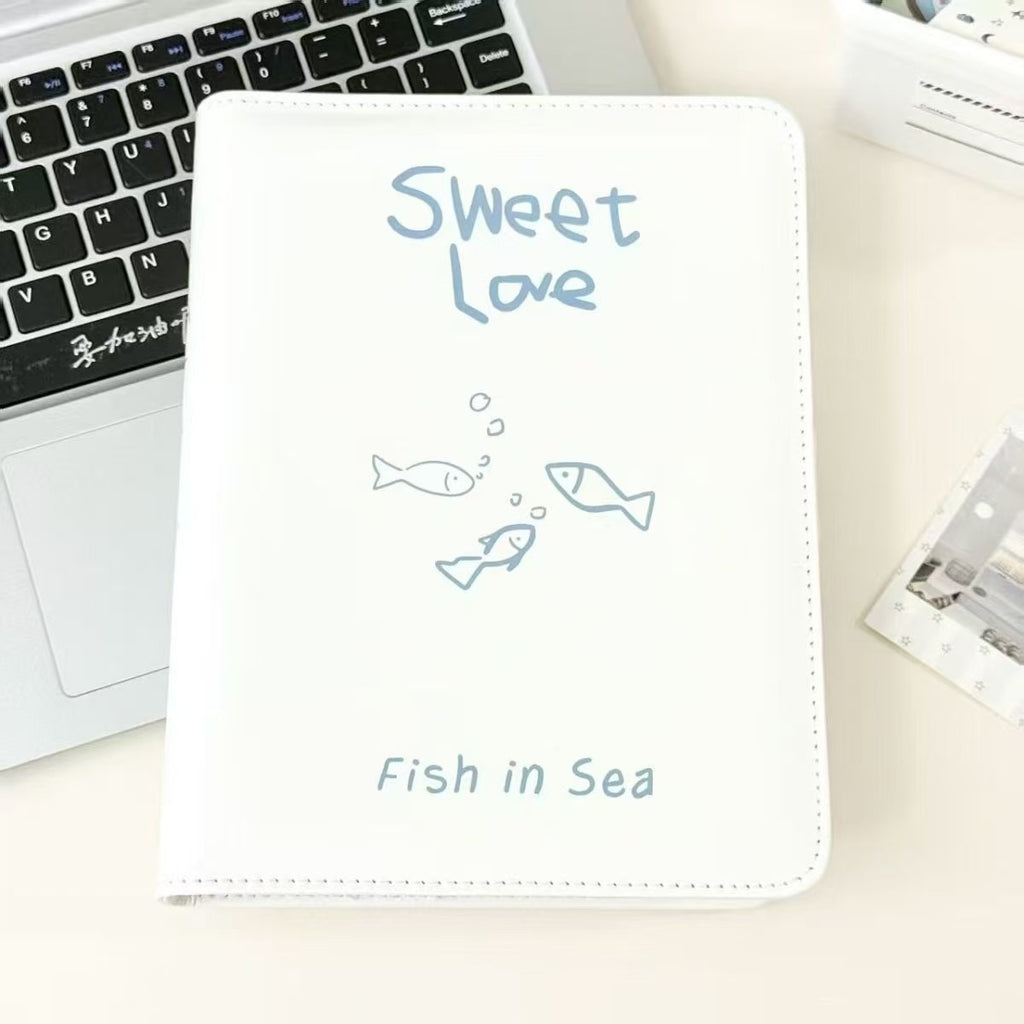 Susu Minimalist A5 Faux Leather Binder - Cute "Sweet Love" Fish Planner Cover for Bullet Journaling